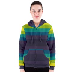 Neon Stripes Line Horizon Color Rainbow Yellow Blue Purple Black Women s Zipper Hoodie by Mariart