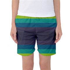 Neon Stripes Line Horizon Color Rainbow Yellow Blue Purple Black Women s Basketball Shorts