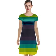 Neon Stripes Line Horizon Color Rainbow Yellow Blue Purple Black Cap Sleeve Nightdress