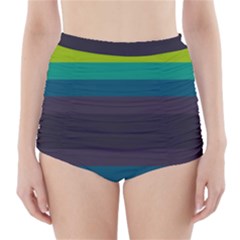 Neon Stripes Line Horizon Color Rainbow Yellow Blue Purple Black High-waisted Bikini Bottoms by Mariart