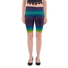 Neon Stripes Line Horizon Color Rainbow Yellow Blue Purple Black Yoga Cropped Leggings by Mariart