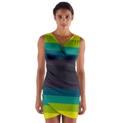 Neon Stripes Line Horizon Color Rainbow Yellow Blue Purple Black Wrap Front Bodycon Dress