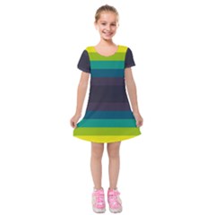 Neon Stripes Line Horizon Color Rainbow Yellow Blue Purple Black Kids  Short Sleeve Velvet Dress