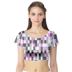 Pink Grey Black Plaid Original Short Sleeve Crop Top (tight Fit) by Mariart