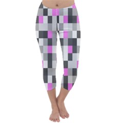 Pink Grey Black Plaid Original Capri Winter Leggings 