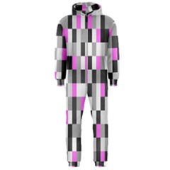 Pink Grey Black Plaid Original Hooded Jumpsuit (men)  by Mariart