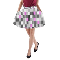 Pink Grey Black Plaid Original A-line Pocket Skirt