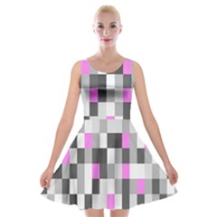 Pink Grey Black Plaid Original Velvet Skater Dress