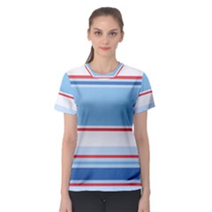 Navy Blue White Red Stripe Blue Finely Striped Line Women s Sport Mesh Tee