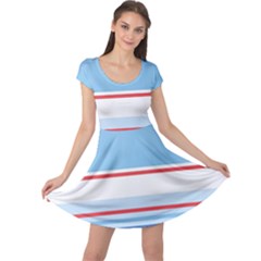 Navy Blue White Red Stripe Blue Finely Striped Line Cap Sleeve Dresses by Mariart