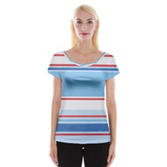 Navy Blue White Red Stripe Blue Finely Striped Line Women s Cap Sleeve Top by Mariart