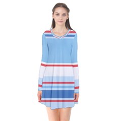 Navy Blue White Red Stripe Blue Finely Striped Line Flare Dress by Mariart