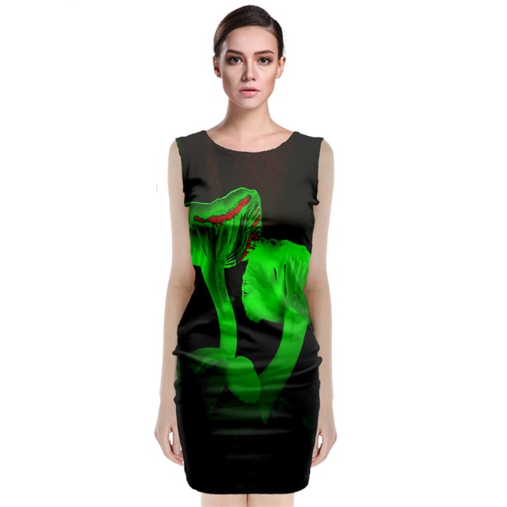 Neon Green Resolution Mushroom Sleeveless Velvet Midi Dress