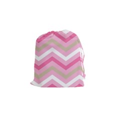 Pink Red White Grey Chevron Wave Drawstring Pouches (small) 