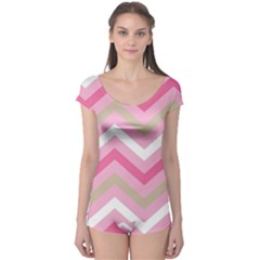 Pink Red White Grey Chevron Wave Boyleg Leotard  by Mariart