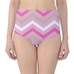 Pink Red White Grey Chevron Wave High-waist Bikini Bottoms by Mariart