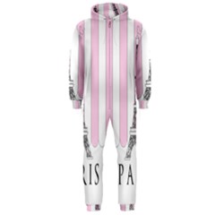 Pink Paris Eiffel Tower Stripes France Hooded Jumpsuit (men)  by Mariart