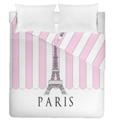 Pink Paris Eiffel Tower Stripes France Duvet Cover Double Side (queen Size) by Mariart