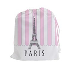 Pink Paris Eiffel Tower Stripes France Drawstring Pouches (xxl) by Mariart