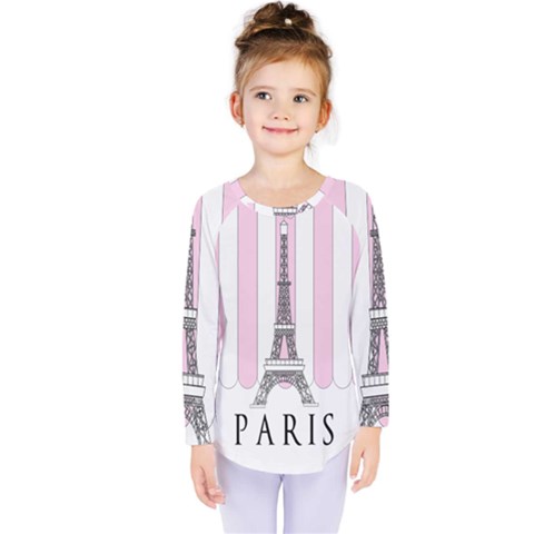 Pink Paris Eiffel Tower Stripes France Kids  Long Sleeve Tee by Mariart