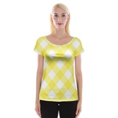 Plaid Chevron Yellow White Wave Women s Cap Sleeve Top by Mariart