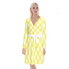 Plaid Chevron Yellow White Wave Long Sleeve Velvet Front Wrap Dress by Mariart