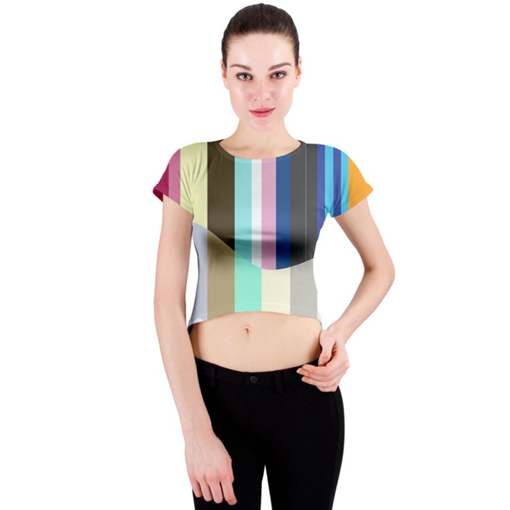 Rainbow Color Line Vertical Rose Bubble Note Carrot Crew Neck Crop Top