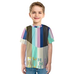 Rainbow Color Line Vertical Rose Bubble Note Carrot Kids  Sport Mesh Tee