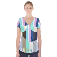 Rainbow Color Line Vertical Rose Bubble Note Carrot Short Sleeve Front Detail Top by Mariart