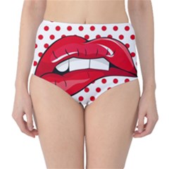 Sexy Lips Red Polka Dot High-Waist Bikini Bottoms