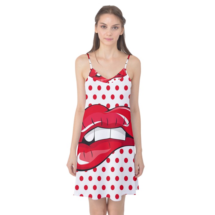 Sexy Lips Red Polka Dot Camis Nightgown