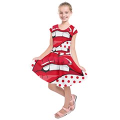 Sexy Lips Red Polka Dot Kids  Short Sleeve Dress