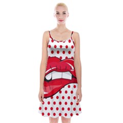 Sexy Lips Red Polka Dot Spaghetti Strap Velvet Dress