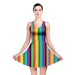 Multi Colored Colorful Bright Stripes Wallpaper Pattern Background Reversible Skater Dress by Nexatart