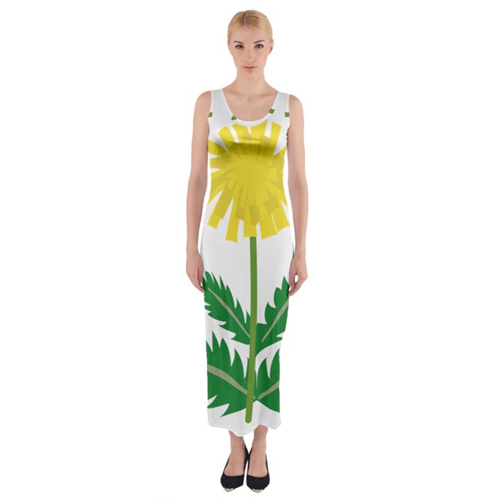 Sunflower Floral Flower Yellow Green Fitted Maxi Dress