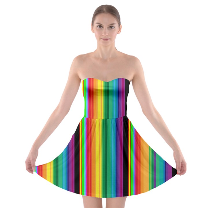 Multi Colored Colorful Bright Stripes Wallpaper Pattern Background Strapless Bra Top Dress