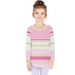 Turquoise Blue Damask Line Green Pink Red White Kids  Long Sleeve Tee