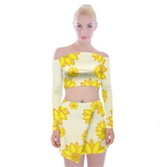 Sunflowers Flower Floral Yellow Off Shoulder Top With Skirt Set