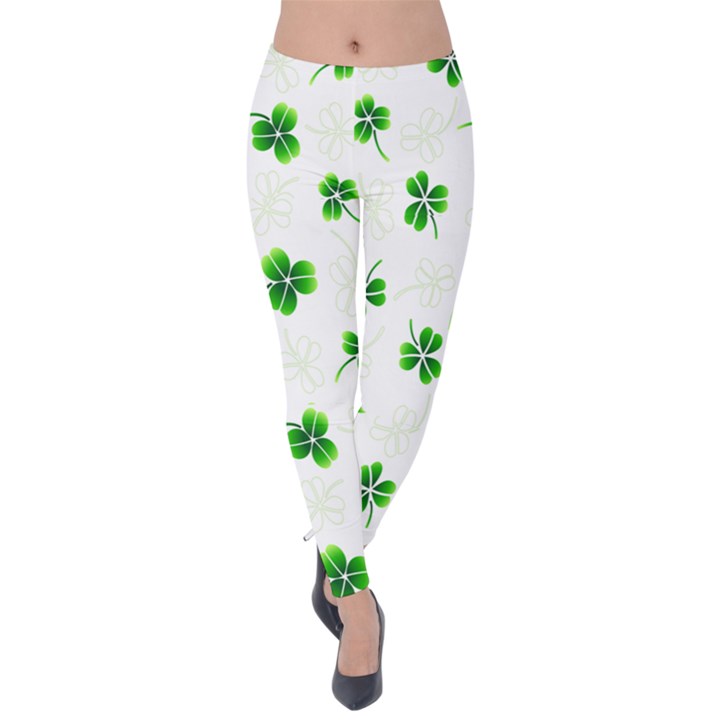 Leaf Green White Velvet Leggings