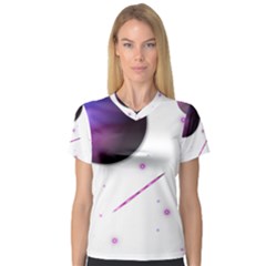 Space Transparent Purple Moon Star Women s V-neck Sport Mesh Tee