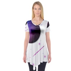Space Transparent Purple Moon Star Short Sleeve Tunic  by Mariart