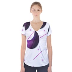 Space Transparent Purple Moon Star Short Sleeve Front Detail Top by Mariart