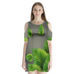 Leaf Green Grey Shoulder Cutout Velvet  One Piece