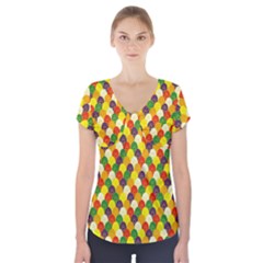 Flower Floral Sunflower Color Rainbow Yellow Purple Red Green Short Sleeve Front Detail Top by Mariart