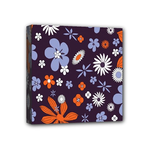Bright Colorful Busy Large Retro Floral Flowers Pattern Wallpaper Background Mini Canvas 4  x 4 