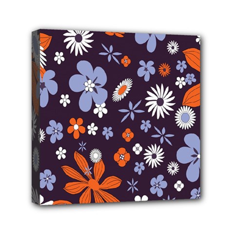 Bright Colorful Busy Large Retro Floral Flowers Pattern Wallpaper Background Mini Canvas 6  x 6 