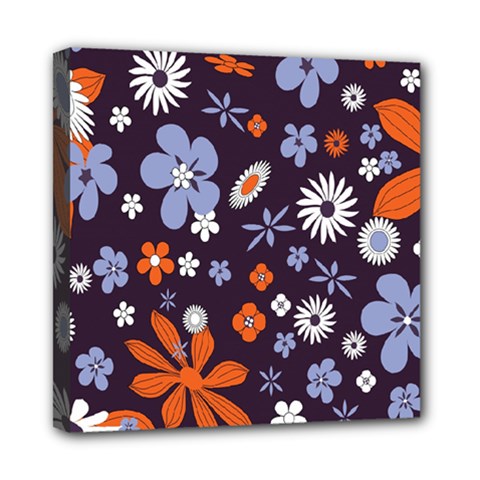 Bright Colorful Busy Large Retro Floral Flowers Pattern Wallpaper Background Mini Canvas 8  x 8 