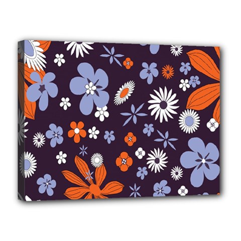 Bright Colorful Busy Large Retro Floral Flowers Pattern Wallpaper Background Canvas 16  x 12 