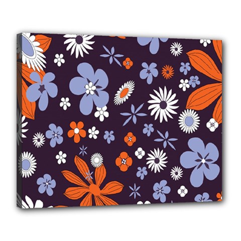 Bright Colorful Busy Large Retro Floral Flowers Pattern Wallpaper Background Canvas 20  x 16 