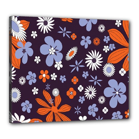 Bright Colorful Busy Large Retro Floral Flowers Pattern Wallpaper Background Canvas 24  x 20 